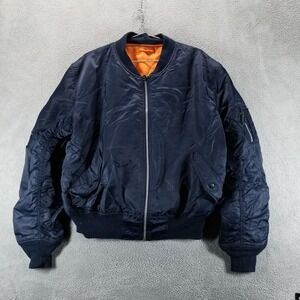 Knox Armory Jacket Mens M Blue MA-1 Bomber Flight Nylon Orange Lining Military